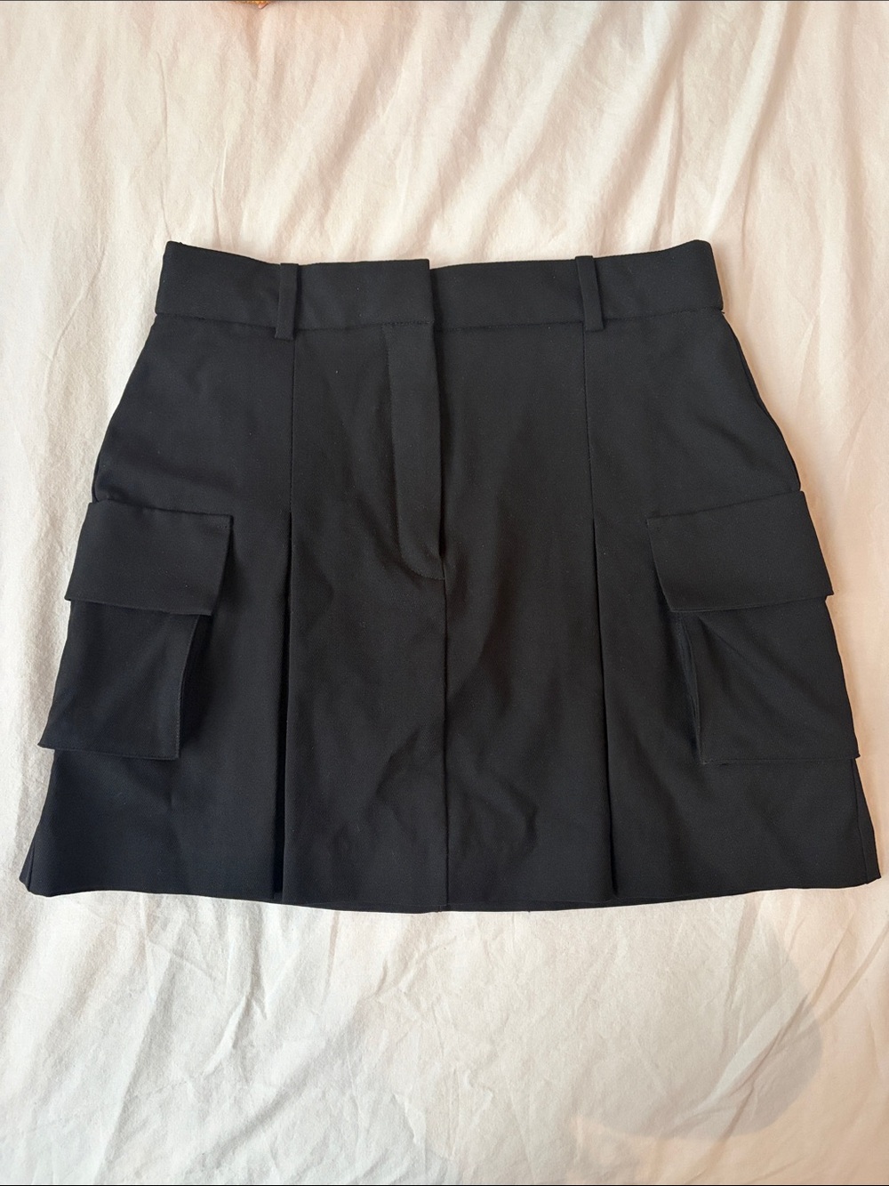 Babaton Wool Black Mini Skirt with Cargo Pockets